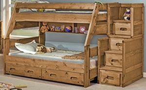 Trendwood Bunkhouse High Sierra Buckskin Youth Twin over Full Bunk Bed with Bunkshelf and Underdresser