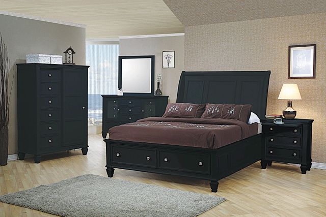 Coaster® Sandy Beach Black Queen Sleigh Bed with Footboard Storage 2