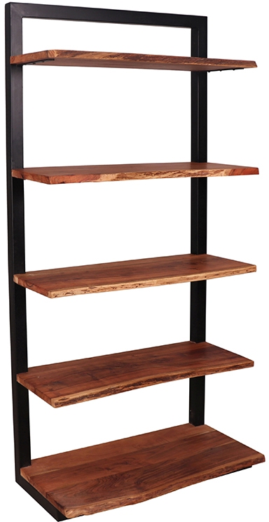 Relee 34" Wide Natural Stained  Acacia Wood Bookcase with Iron Accents 