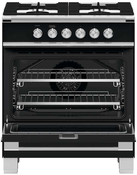 Fisher Paykel 30" Brushed Stainless Steel with Black Glass Free Standing Gas Range 1