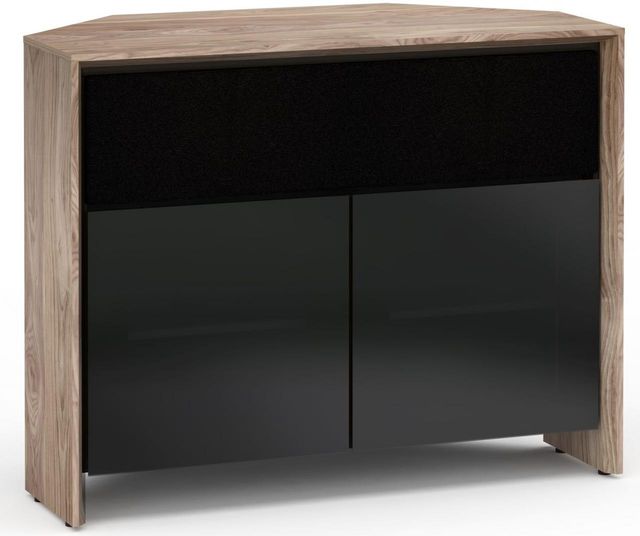 Salamander Designs® Barcelona 329 CR Corner Cabinet-Natural Walnut/Black Glass