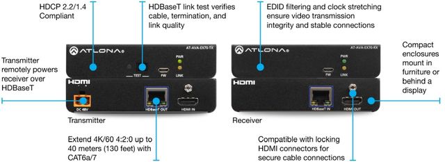 Atlona® Avance™ 4K/UHD HDMI Extender Kit with Remote Power 1