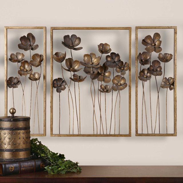 Uttermost® by Grace Feyock 3-Piece Antique Gold Metal Tulips Wall Art-1