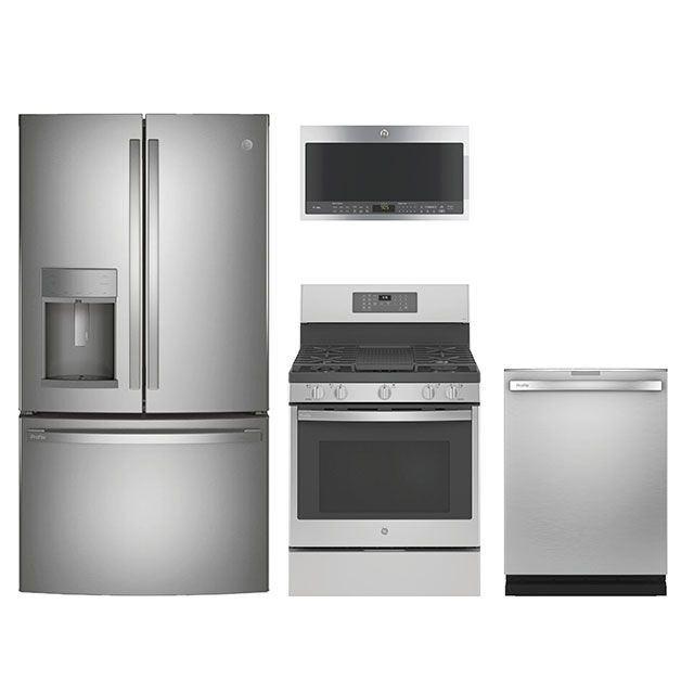 GE Profile 4pc Appliance Package - 22.1 Cu. Ft. Counter Depth French Door Fridge and Smart 5-Burner Convection Gas Range With No Preheat Air Fry