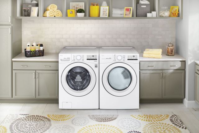 LG 3400 Series White Front Load Washer & Electric Dryer Package w/ Pedestals-1