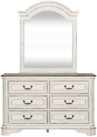 Liberty Furniture Magnolia Manor Antique White 6 Drawer Dresser & Scrolled Mirror