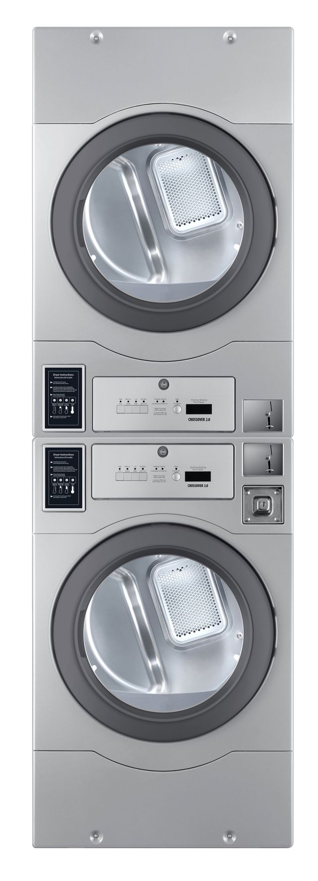 Crossover True Commercial Laundry - 7.0 Cu. Ft. Silver Heavy Duty Bottom Control Electric Dryer with Coin Option/Card Ready Included (Stacked application) 2