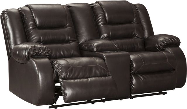 Signature Design by Ashley® Vacherie Chocolate Double Reclining Console Loveseat 0