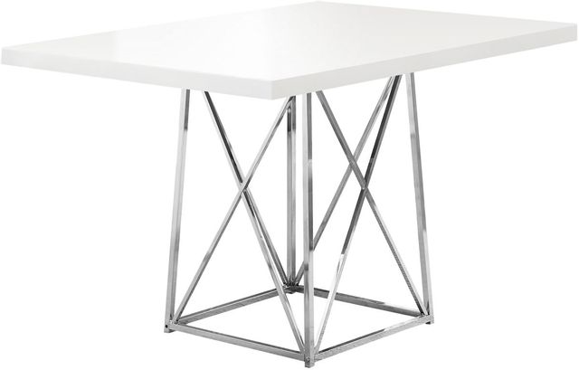 Monarch Specialties Inc. White Glossy Top Dining Table with Chrome Base