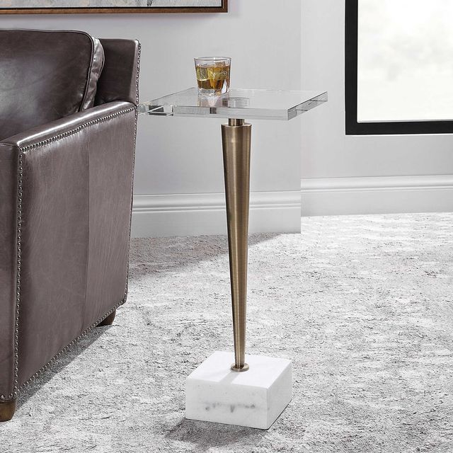 Uttermost® Campeiro Crystal Top Drink Table with Brushed Brass and White Base-2