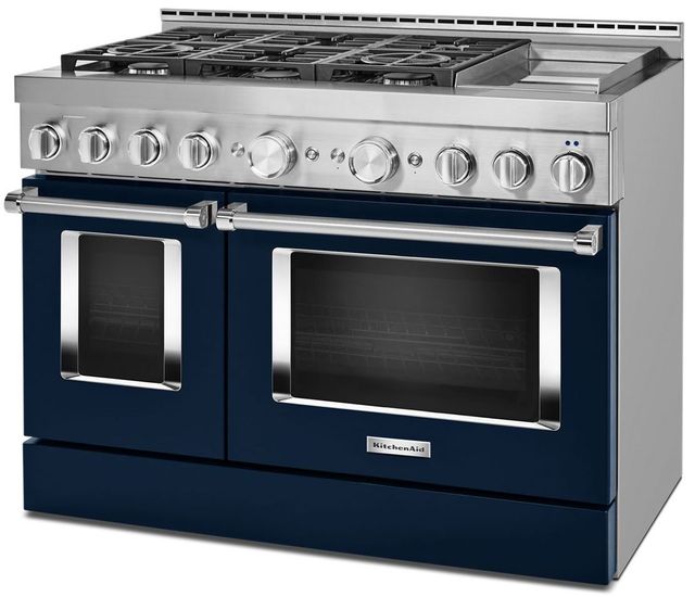 Cuisinière à gaz de style professionnel de 48 po KitchenAid® de 6,3 pi³, avec plaque chauffante - Encre bleue 2