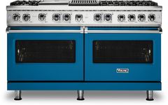 Viking® 5 Series 60" Alluvial Blue Pro Style Dual Fuel Liquid Propane Range with 12" Griddle and 12" Grill