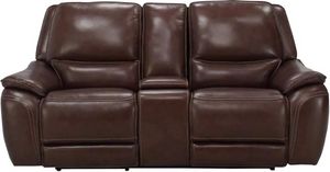 Cheers by Man Wah Walnut Leather Power Reclining Console Loveseat
