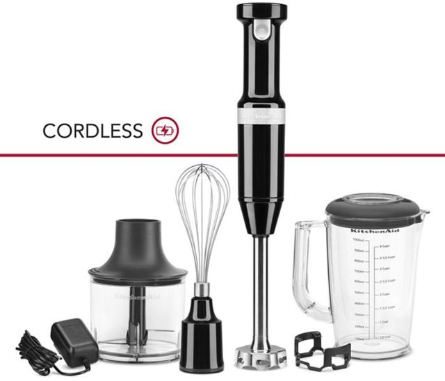 KitchenAid® Onyx Black Cordless Hand Blender with Chopper and Whisk Attachment 1