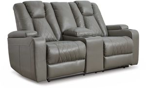 Signature Design by Ashley® Mancin Gray Reclining Loveseat with Console
