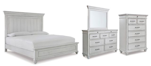 Benchcraft® Kanwyn 4-Piece Whitewash King Panel Storage Bed Set-0
