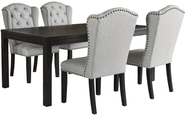 Jeanette Black/Linen Rectangular Dining Set