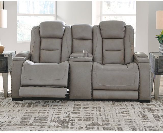 Signature Design by Ashley® The Man-Den Gray Power Reclining Loveseat with Adjustable Headrest 8