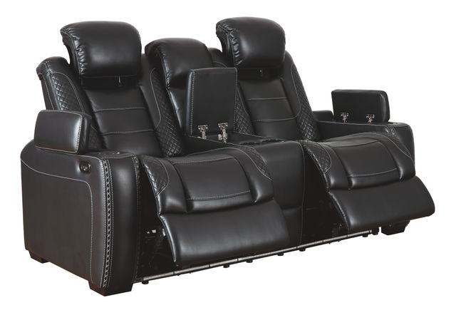 Signature Design by Ashley® Party Time Midnight Power Reclining Loveseat with Console-1