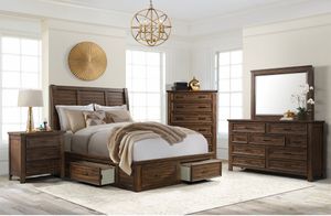 Elements International Sullivan 4-Piece Chestnut King Storage Bedroom Set