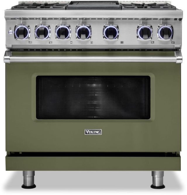 Viking® 7 Series 36" Cypress Green Pro Style Dual Fuel Liquid Propane Range with 12" Reversible Griddle
