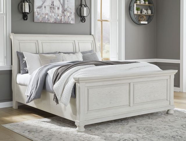 Signature Design By Ashley® Robbinsdale Antique White King Sleigh Bed Becker Furniture Twin