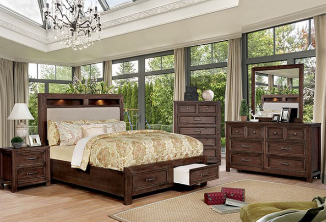 Furniture of America® Tywyn Dark Oak California King Upholstered Storage Bed 1