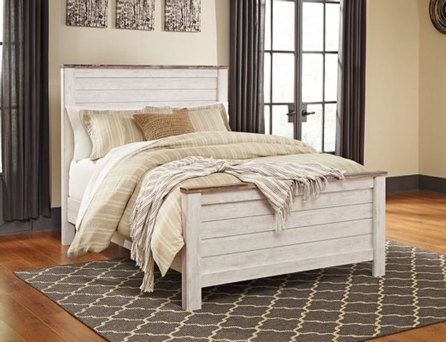 Signature Design by Ashley® Willowton 2-Piece Whitewash Queen Panel Bed Set-3