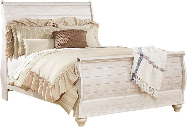 Signature Design by Ashley® Willowton 2-Piece Whitewash Queen Sleigh Bed Set-1