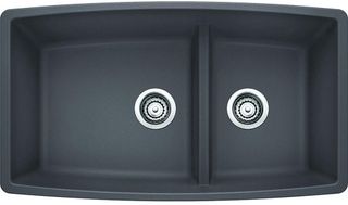 Blanco Performa Cinder 33" Silgranit Granite Composite Undermount Double Bowl Kitchen Sink with 60/40 Split