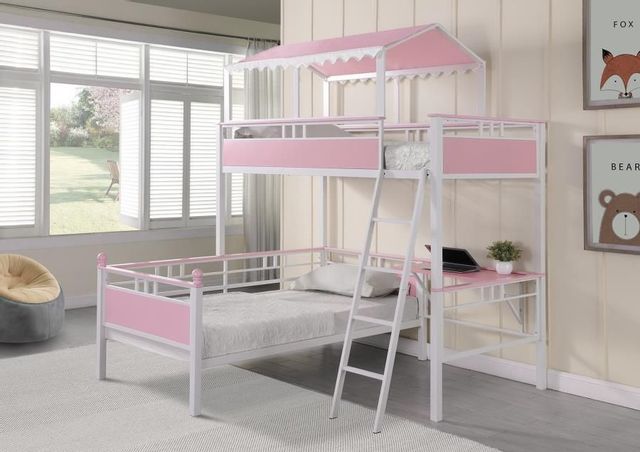 Coaster® Alexia Pink/White Twin/Twin Workstation Bunk Bed 4