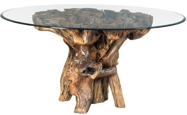 Hammary® Hidden Treasures Glass Top Root Ball Dining Table with Brown Base-0