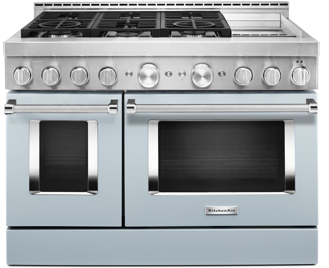 KitchenAid® 48" Misty Blue Smart Commercial-Style Gas Range with Griddle