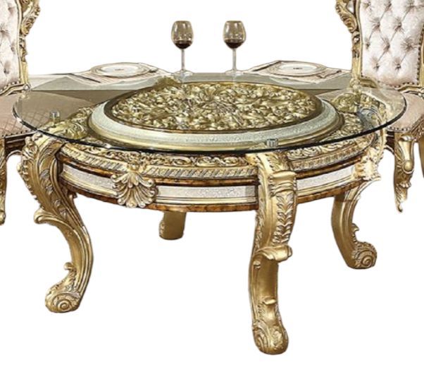 ACME Furniture Desiderius Antique Gold Round Dining Table with Gold ...