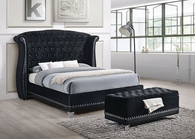Coaster® Barzini Black and Chrome California King Upholstered Bed 1