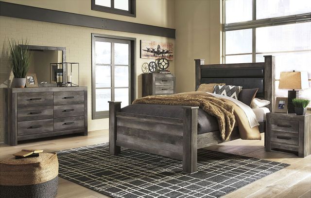 Signature Design by Ashley® Wynnlow 5 Piece Rustic Gray Queen Upholstered Poster Bedroom Set