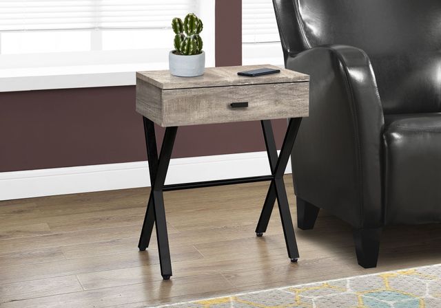 Monarch Specialties Inc. Taupe Reclaimed Wood Black Metal 24" Accent Table 2
