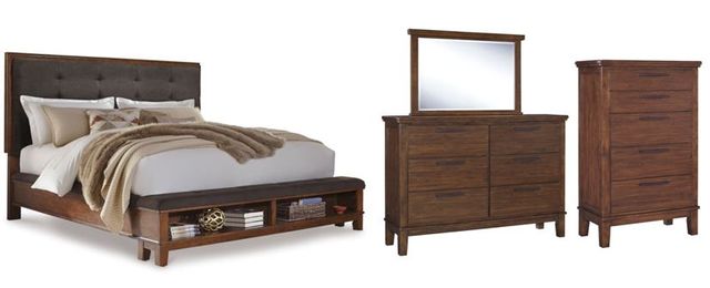 Signature Design by Ashley® Ralene 4-Piece Dark Brown California King Upholstered Panel Bed Set