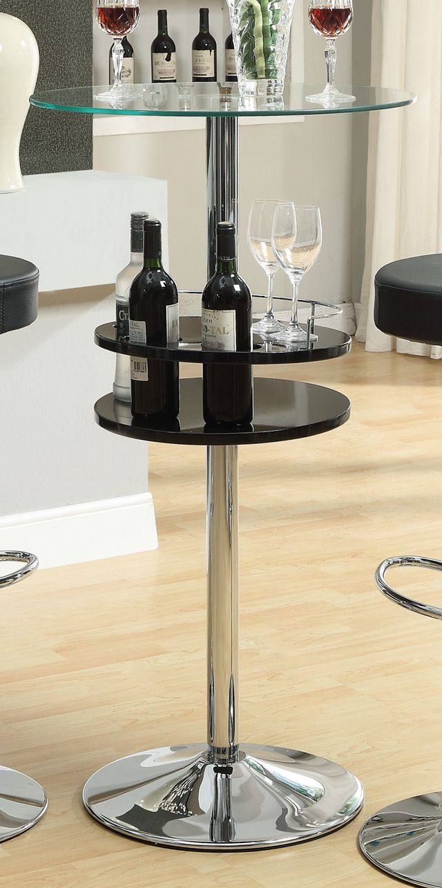 Coaster® Black And Chrome Glass Top Bar Table With Wine Storage 2