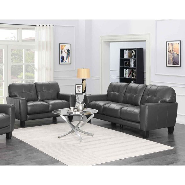 Sumter Gray Leather Loveseat 4