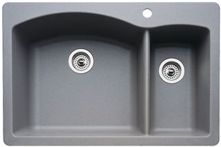 Blanco Diamond Metallic Gray 33" Silgranit Granite Composite Drop In or Undermount Double Bowl Kitchen Sink with 70/30 Split