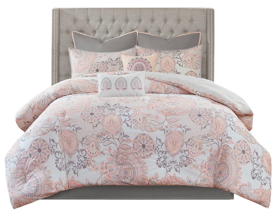 Olliix by Madison Park Isla 8 Pieces Blush Queen Cotton Printed ...