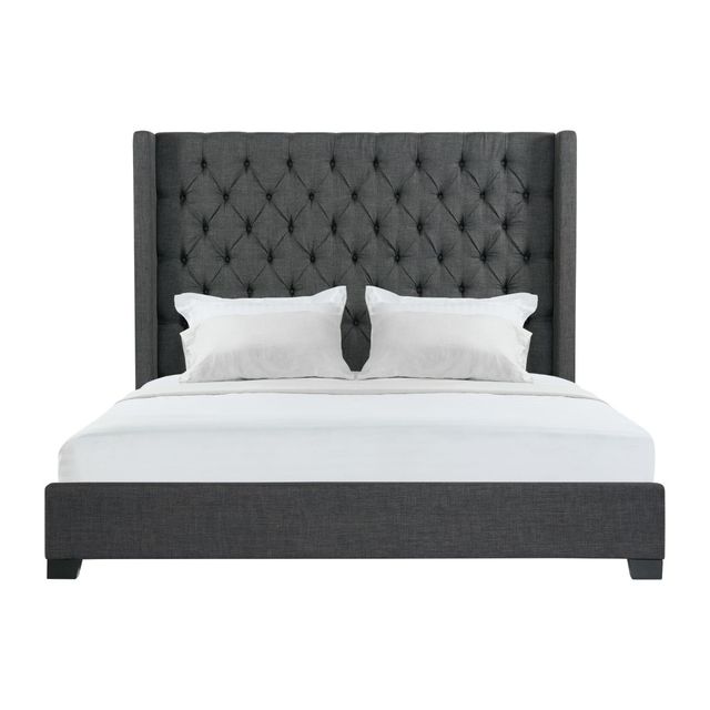 Elements International Morrow Charcoal King Upholstered Bed-0