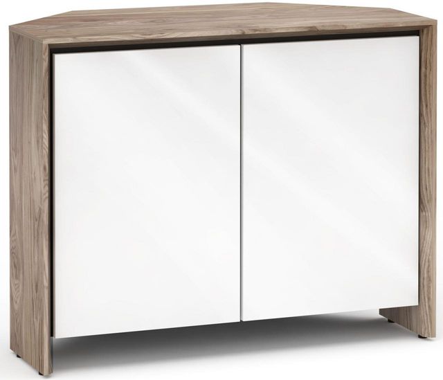 Salamander Designs® Barcelona 323 CR Corner Cabinet-Natural Walnut/Black Glass 2