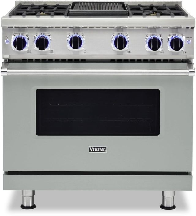 Viking® 7 Series 36" Arctic Grey Pro Style Natural Gas Range with 12" Reversible Griddle