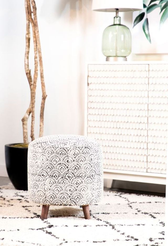 Coaster® Cream and Black Round Upholstered Accent Stool 1