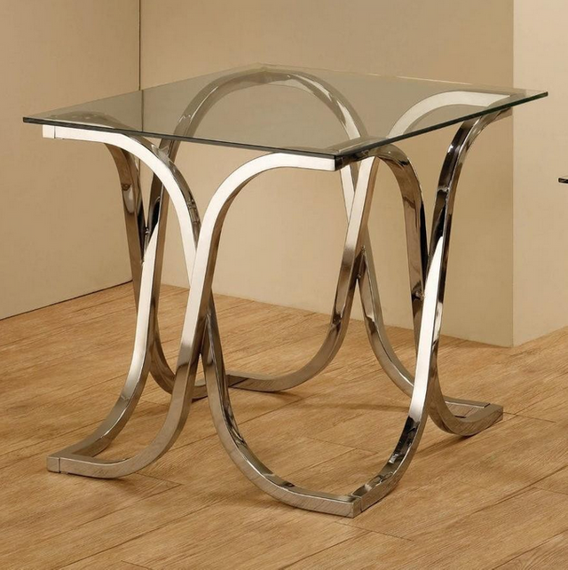 Coaster® Nickel And Clear Curved X-Shaped End Table 1