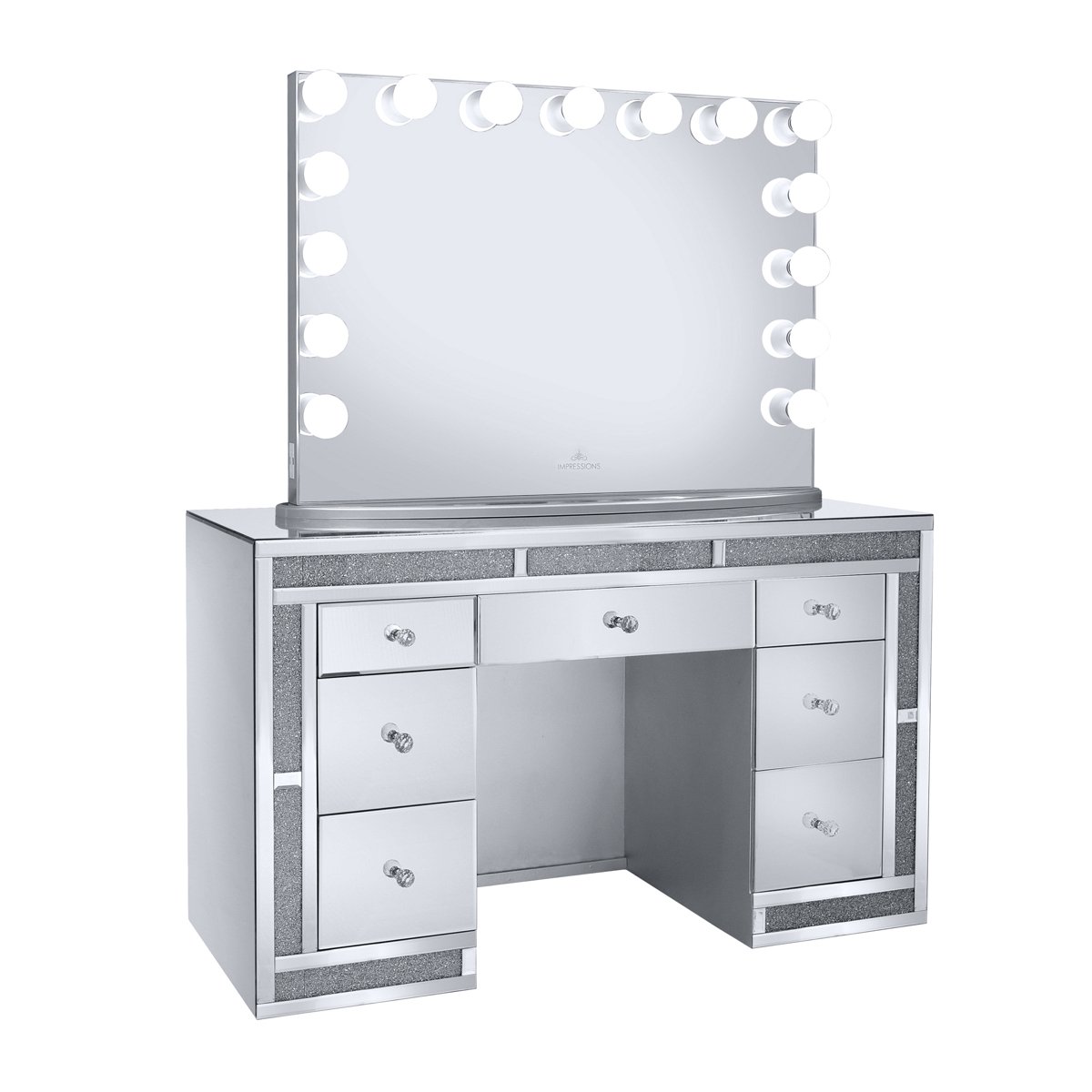 silver vanity set with lights