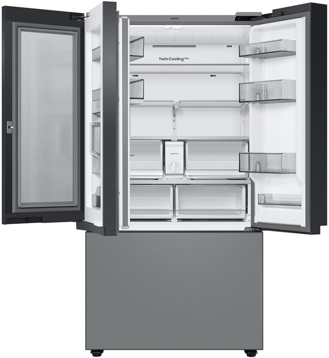 Samsung Bespoke 30 Cu. Ft. Matte Gray/White Glass 3-Door French Door Refrigerator with Family Hub™ 5