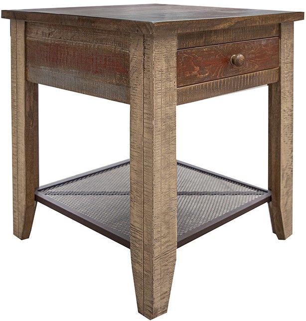 International Furniture Direct Antique Multi-Colored Square End Table-0